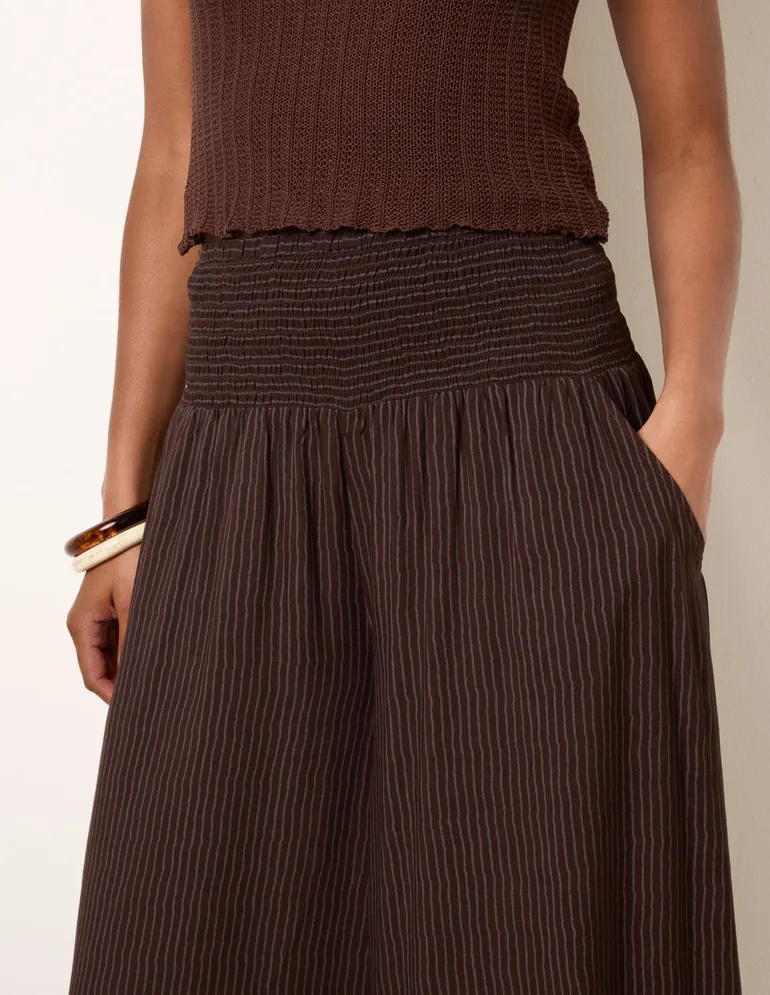 Wide Leg Shirred Waist Wavy Trousers - 3