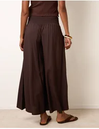 Wide Leg Shirred Waist Wavy Trousers - 4