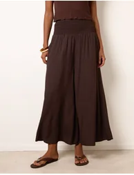 Wide Leg Shirred Waist Wavy Trousers - 2