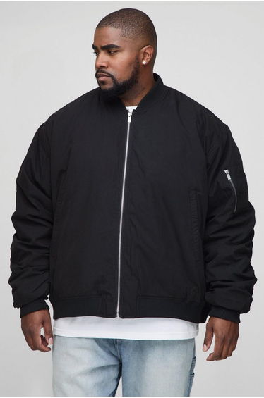 Plus Peached Embroidered MA1 Bomber Jacket - black