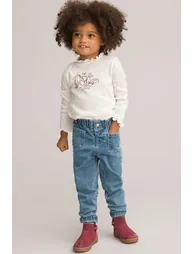 Pack of 3 T-Shirts in Pointelle Cotton with Long Sleeves and Ruffled Neck