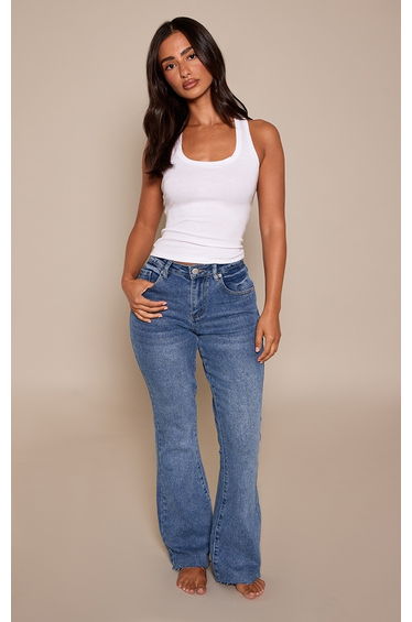 Petite Dark Blue Low Rise Stretch Flared Jeans