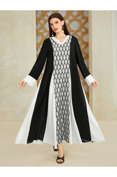 Geometric Pattern Color Block Jalabiya