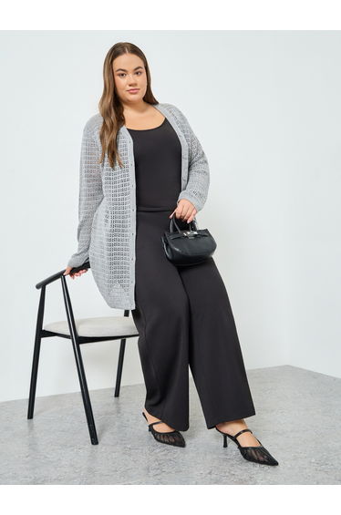Plus Size Longline Textured Knit Cardigan