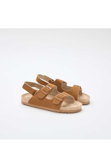 Adjustable Faux Suede Flat Sandals BROWN