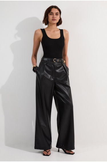 Faux Leather High Waisted Wide Leg Trousers