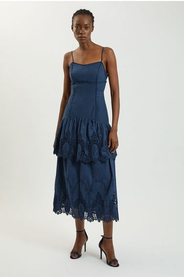 Cotton Cutwork Strappy Woven Midi Dress