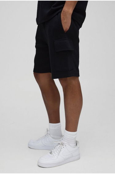 Relaxed Fit Interlock Cargo Shorts - black