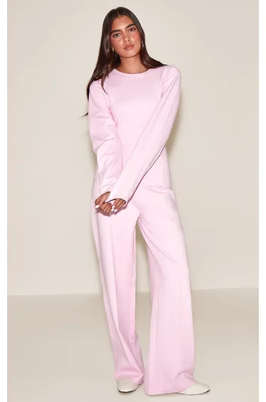 Pink Interlock Pintuck Straight Leg Joggers