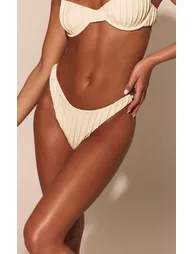 Cream Pleated Tanga Bikini Bottoms - 2