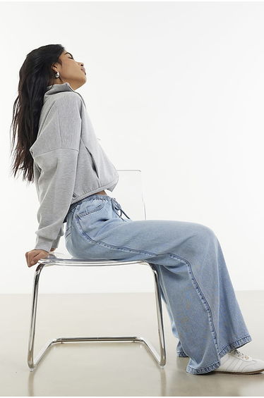 Blue Denim Tie Waist Wide Leg Jeans product thumbnail 3