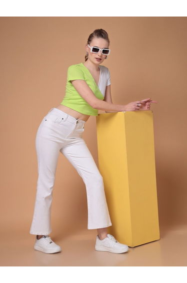 Women Color Block Ribbed Fitted Top