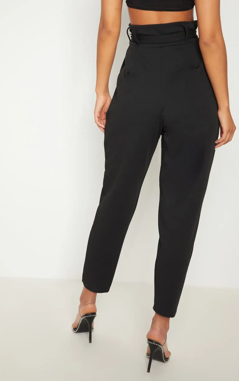 Black Scuba Tie Waist Cigarette Trouser - 3