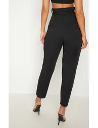 Black Scuba Tie Waist Cigarette Trouser - 3