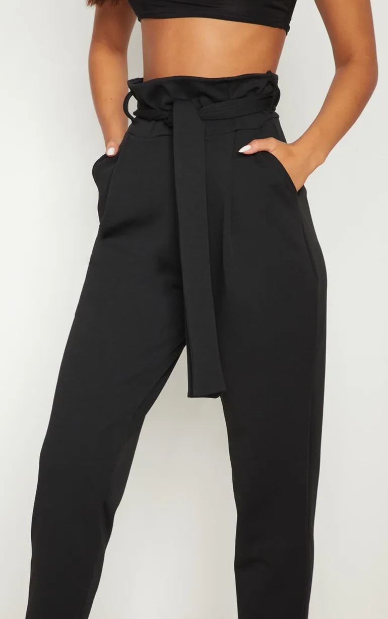 Black Scuba Tie Waist Cigarette Trouser - 4