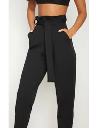 Black Scuba Tie Waist Cigarette Trouser - 4