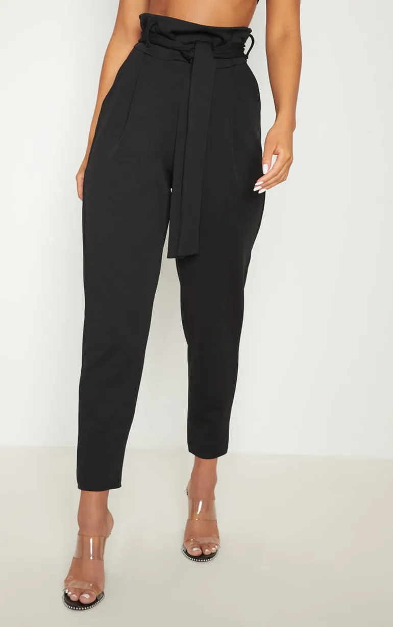 Black Scuba Tie Waist Cigarette Trouser - 1