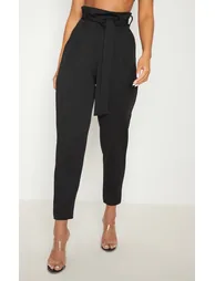 Black Scuba Tie Waist Cigarette Trouser - 1