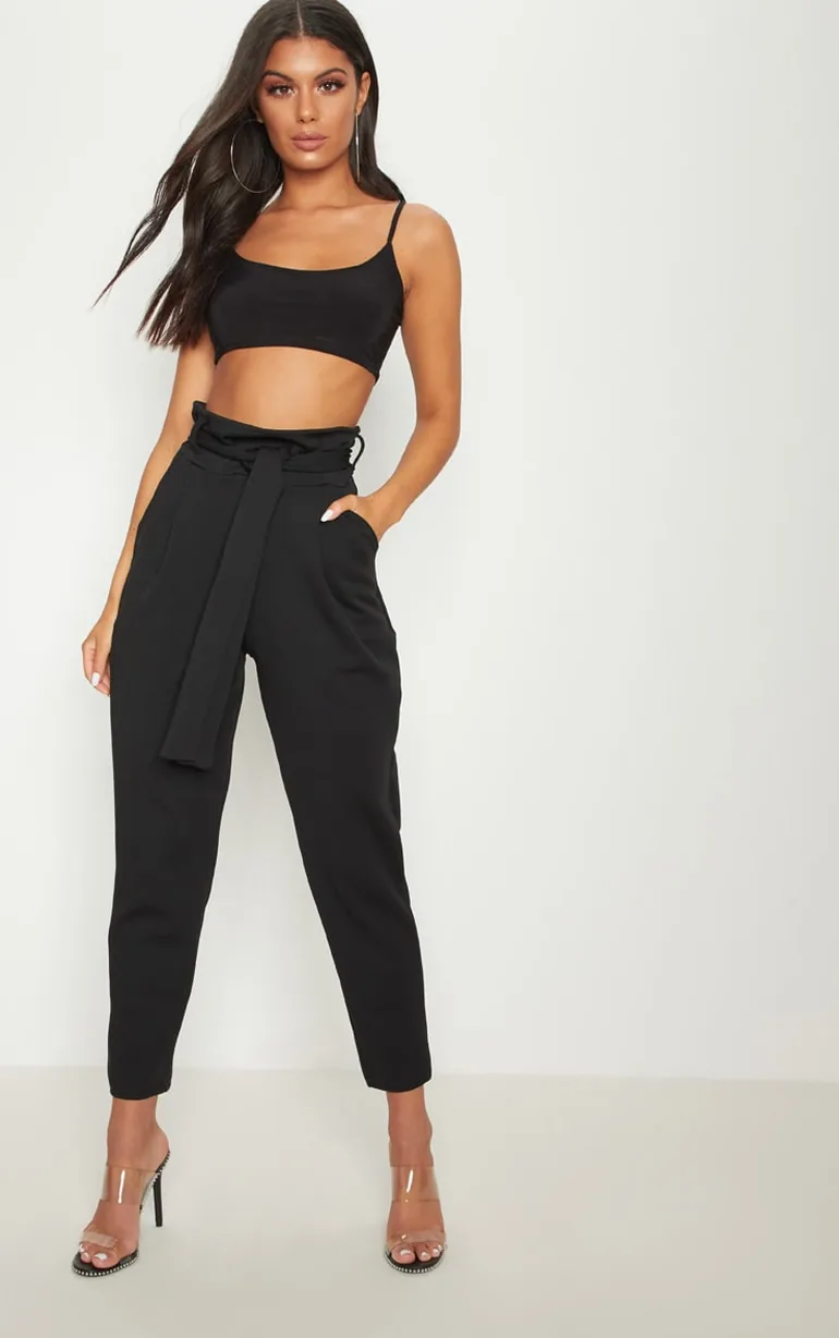 Black Scuba Tie Waist Cigarette Trouser
