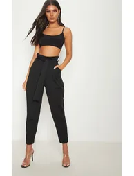 Black Scuba Tie Waist Cigarette Trouser