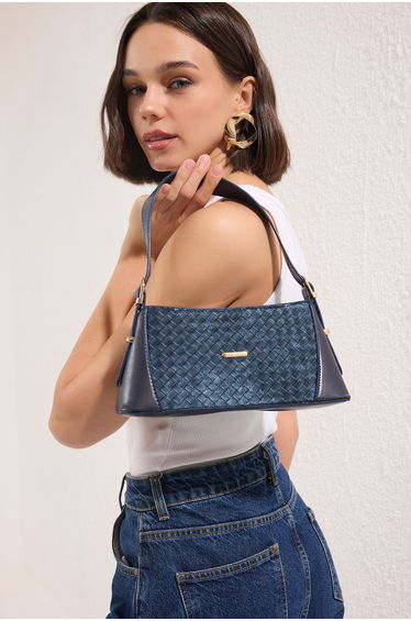 Navy Blue Textured Women City Shoulder Bag