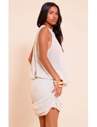 Petite Stone Ruched Sheer Chiffon Mini Dress - 2