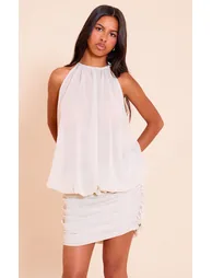 Petite Stone Ruched Sheer Chiffon Mini Dress - 1