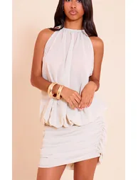 Petite Stone Ruched Sheer Chiffon Mini Dress - 3