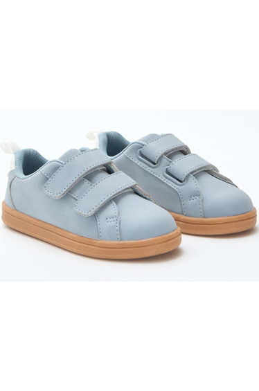 Two-Tone Suedette Low-Top Sneakers with Hook-and-Loop Fastening BLUE