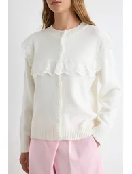 Ecru Soft Textured Lace Detailed Knitwear Cardigan - 4