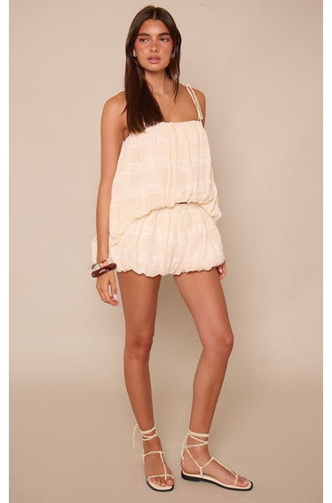 Almond Shirred Puffball Top Co-ord