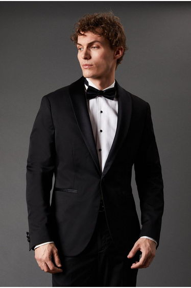 Black Slim Fit Shawl Collar Tuxedo Jacket