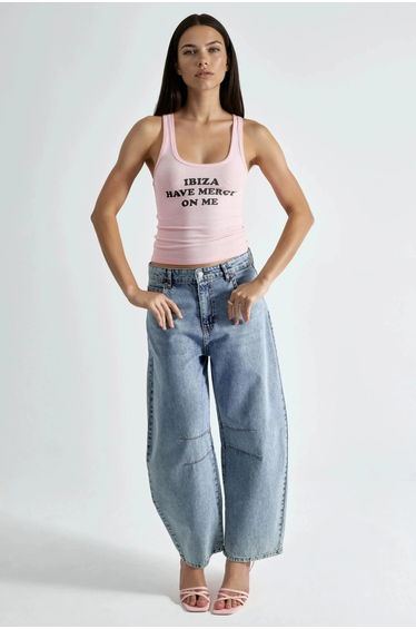 BUSEM Ribbed Printed Sleeveless U Collar Tank Top