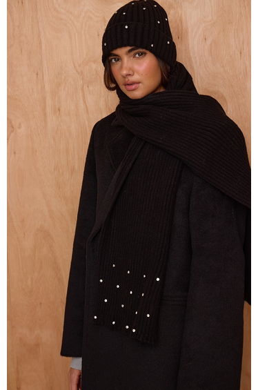Black Ribbed Diamante Scarf