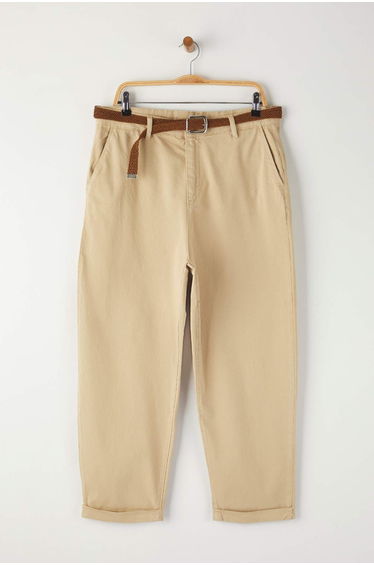 Beige High Waist Belted Mom Fit Denim Plus Size Jeans