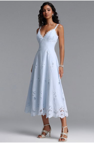 Tatiana Bluebell Cotton Broderie Anglais Midi Sundress