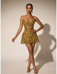 Evarian Strapless Corset Crystal Mini Dress