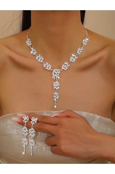 2-Piece Embellished Rhinestone Drop Necklace and Earrings Jewelry Set