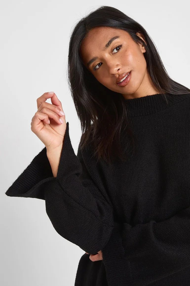 Petite Soft Knit Jumper And Flares Knitted Co-ord - black - 3