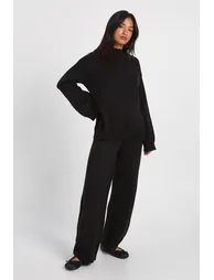Petite Soft Knit Jumper And Flares Knitted Co-ord - black