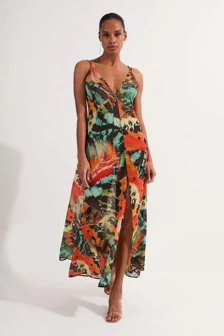 karen millen beach dress Green Viscose Linen Woven Maxi Beach Dress