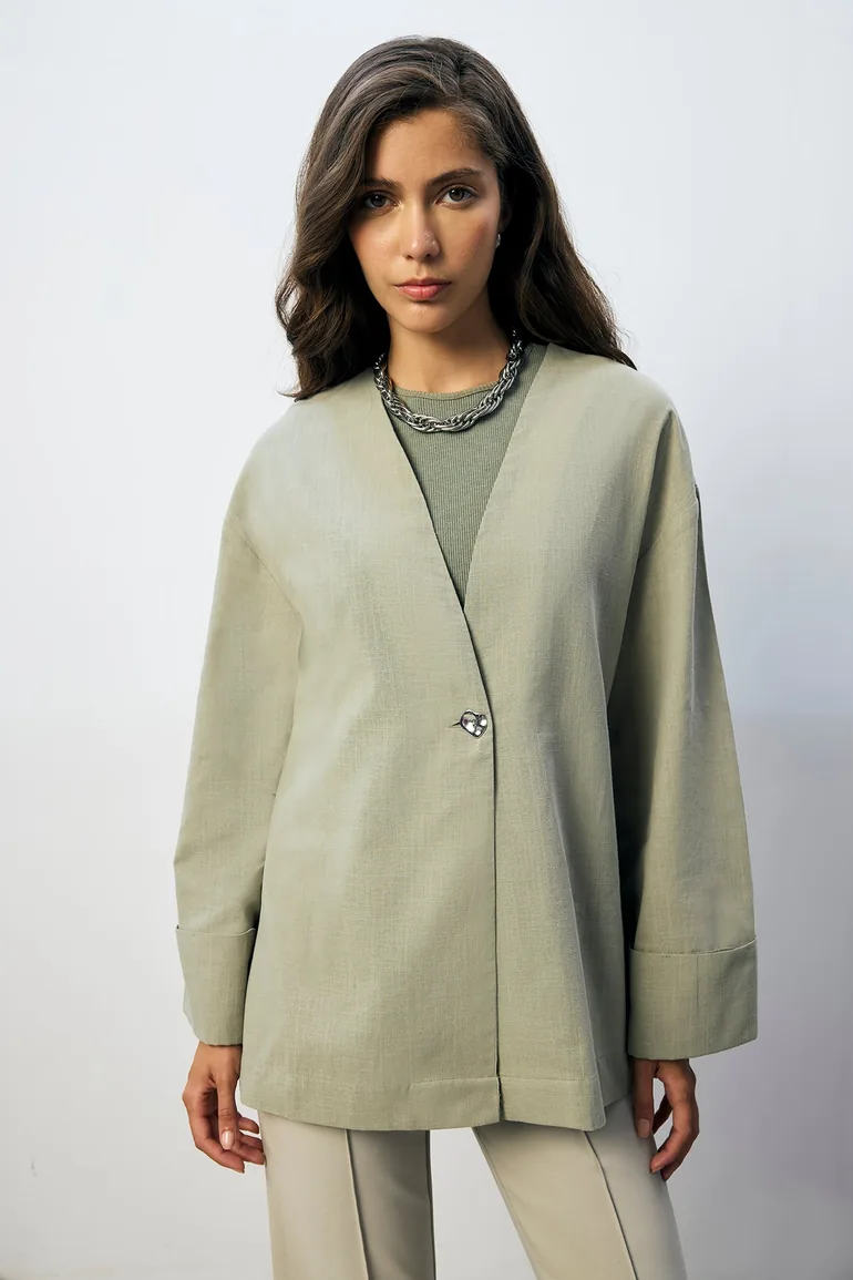 %100 COTTON BUTTON DETAILED JACKET - 1