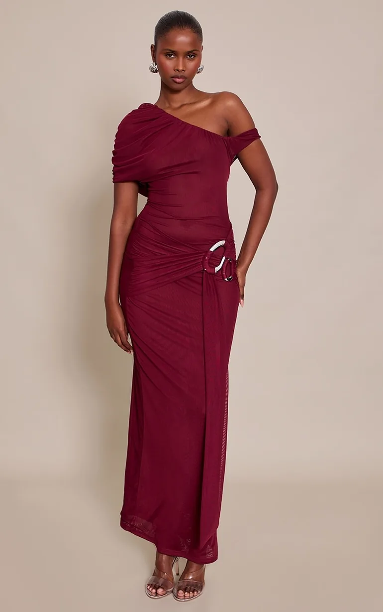 Plum Chiffon Trim Detail Drape Maxi Dress Prettylittlething Red : Evening  Dresses : VogaCloset Oman
