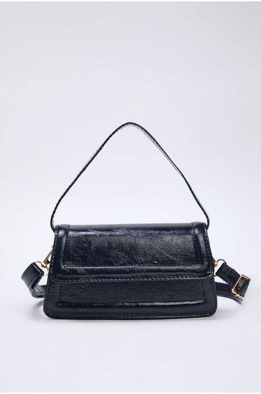 Navy Blue Wrinkled Leather Crossbody Women's Mini Size City Bag