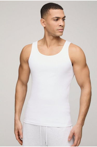 Basic Muscle Fit Ribbed Vest - white