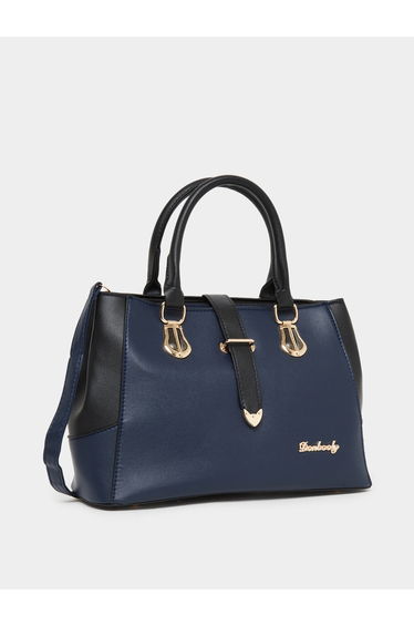 Contrast Panel Handbag with Double Handles