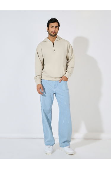 Quarter Zip Relaxed Fit Fleece Hoodie