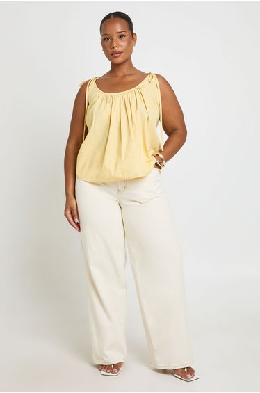 Plus Scoop Neck Tie Shoulder Cami Top - lemon