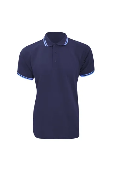 Kustom Kit Mens Tipped Piqué Short Sleeve Polo Shirt - Navy/Light Blue