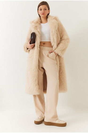 LUCCI Hooded Long Faux Fur Coat